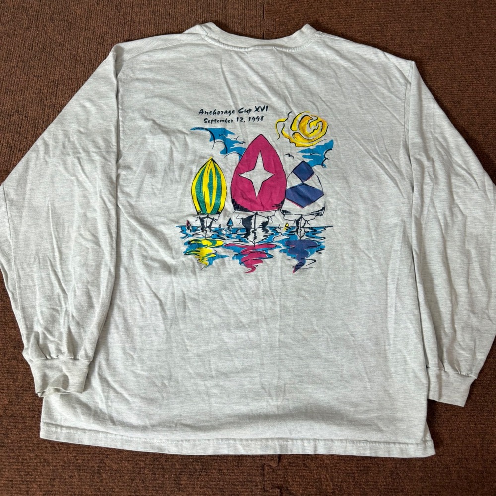 Vintage 1998 Anchorage Cup XVI Hanes Beefy-T Sailing Long Sleeve Shirt Gray L